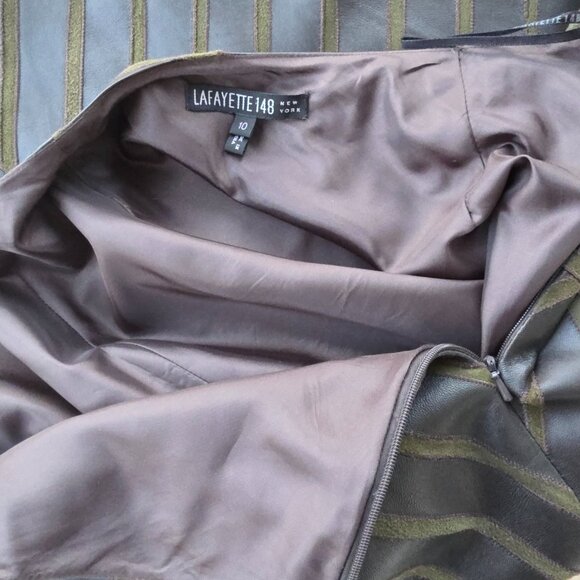 Lafayette 148 New York A line dark brown leather skirt with suede - Picture 5 of 8